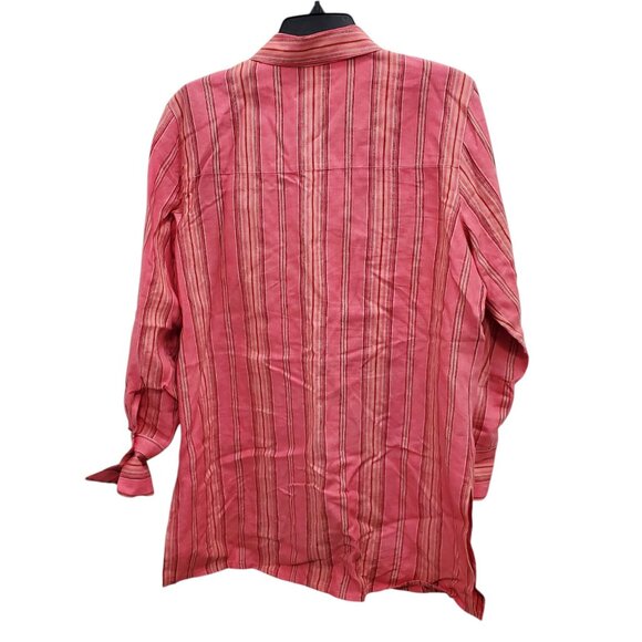 Valerie by Valerie Stevens Vintage Coral‎ Stripe Linen Long Sleeve Button Up M - Picture 9 of 9